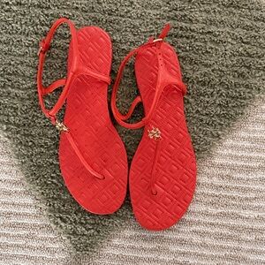 Tory Burch Red Quilted T-Strap Sandals